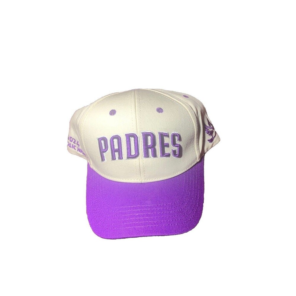 San Diego Padres Catholic Night Game Hat 2024 Tan Purple Stained Glass Bill Dove